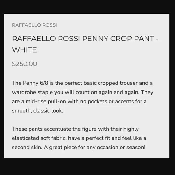 Rafaello Rossi 6/8 Penny Pants Sz 42 / 12 Solid White Cropped Stretch Flat Front - Picture 2 of 9